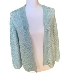 Chico's 1 (8) Open Knit Aqua blue open Cardigan 3/4 sleeves